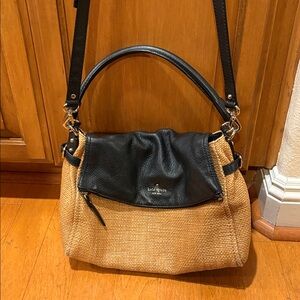 Kate Spade Black Leather and Tan Woven Shoulder Bag